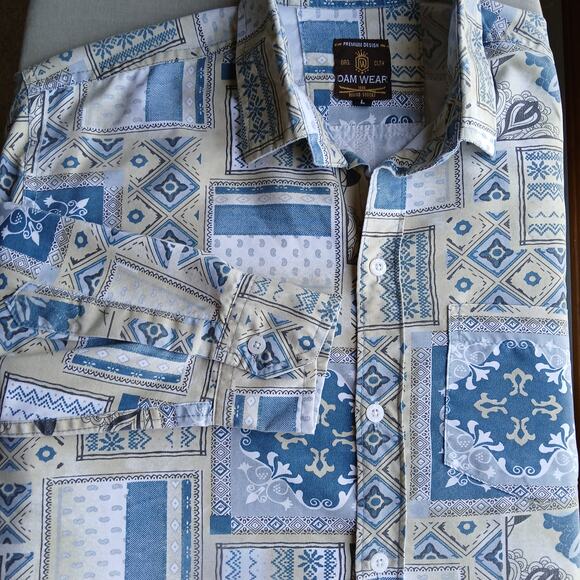Vintage Other - Dam Wear Paisley Cream Men's Button up Shirt L Vintage long sleeve soft cotton